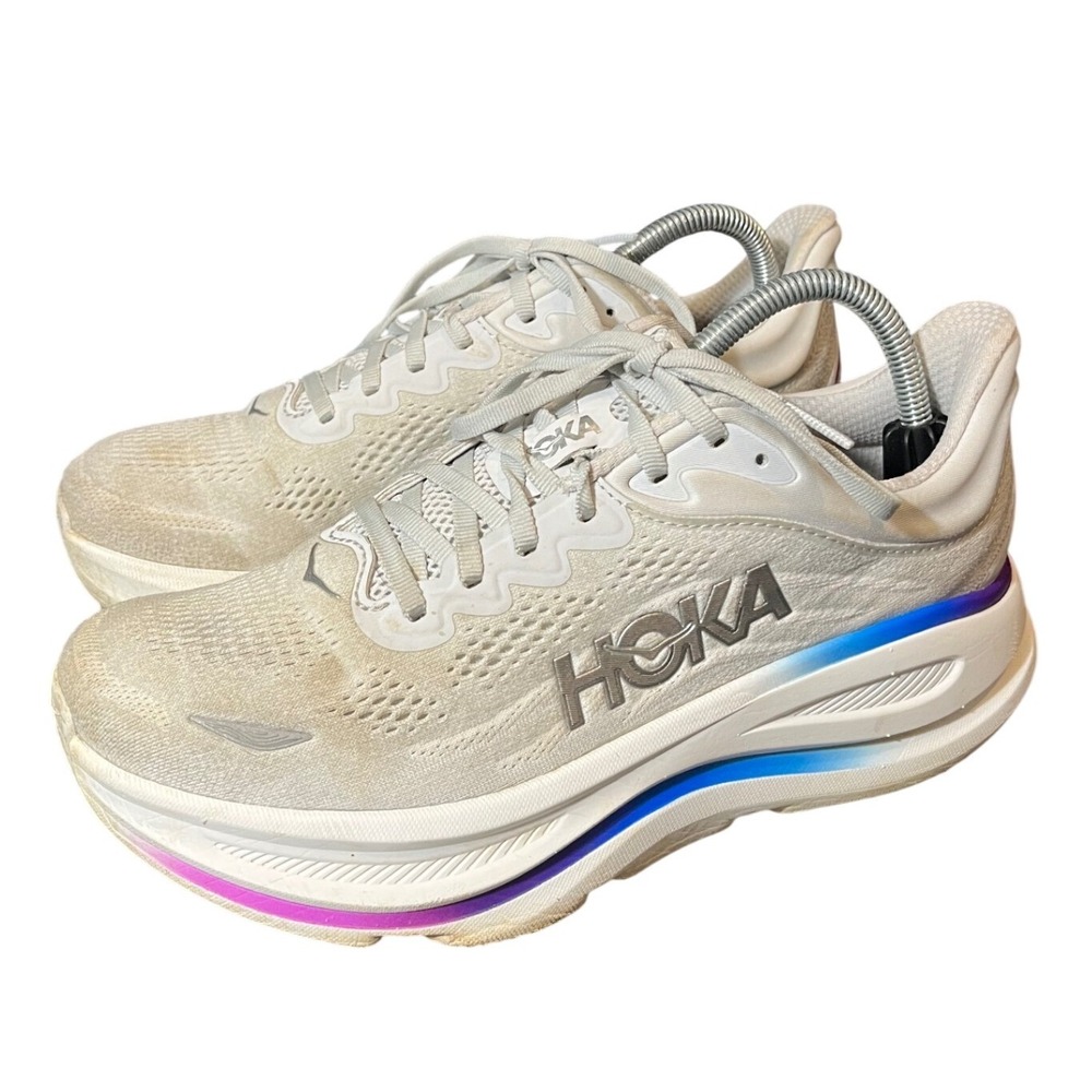 Hoka Bondi 9 Running Shoes Womens 9.5 White Blue Purple Gradient 1127952